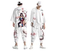 Vhersily Giapponese Kimono da Uomo, Da Donna, Tradizionale, Da Samurai, Accappatoio Corto, Taglie Forti, Abbigliamento Taoista, Con Stampa Colorata, Set Pigiami Per Il Tai Chi Cinese, per Corsa