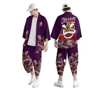 Vhersily Giapponese Kimono da Uomo, Da Donna, Tradizionale, Da Samurai, Accappatoio Corto, Taglie Forti, Abbigliamento Taoista, Con Stampa Colorata, Set Pigiami Per Il Tai Chi Cinese, per Corsa