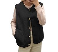 Vhersily Gilet Donna in Pile Smanicato Elegante Termico Con Button Senza Maniche Giacca Giubbotto Teddy Scollo a V alla Moda Con Tasche Tinta Unita Classico Streetwear Parka Jacket per Mezze Stagioni