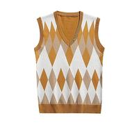 Vhersily Gilet in Maglia da Uomo con Scollo A V, A Quadretti, in Cotone, vestibilità Normale, Senza Maniche, Slim Fit, Classico Formale Chic Jackets, per Matrimonio, Business, di Smoking Natale
