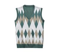 Vhersily Gilet in Maglia da Uomo con Scollo A V, A Quadretti, in Cotone, vestibilità Normale, Senza Maniche, Slim Fit, Classico Formale Chic Jackets, per Matrimonio, Business, di Smoking Natale