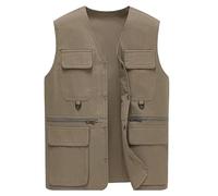 Vhersily Gilet Lavoro Uomo con Collo A V E Tasche Rinforzate Design Impermeabile per Utilizzo Intensivo con Estivo Multitasche V-Neck Pescator Giubbotto Caccia Fotografia Esterna Funzionale e Comodo