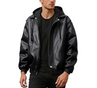 Vhersily Giubbotto Uomo In Pelle Sintetica Con Cappuccio Giacca Moto Invernale Imbottitura Interna Casual Bomber Per Motociclisti Moderno Comoda Morbida Leggero Invernali Antivento Antipioggia Giacce