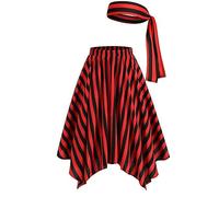 Vhersily Gonna Pirata da Donna Corta a Vita Alta, Carnevale Costume da Pirata da Donna, Costume Rosso Nero Righe, Midi Asimmetrica Swing A Linea per Carnevale Feste