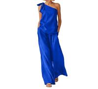 Vhersily Madre della Sposa Sposo Pantaloni Vestiti 2 Pezzi Vestito Da Matrimonio Una Spalla Chiffon Abito Formale Tuta Moda con Scollo a V Estivo Cerimonia Boho Set Coordinato Matrimoni Vacanza