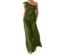 Vhersily Madre della Sposa Sposo Pantaloni Vestiti 2 Pezzi Vestito Da Matrimonio Una Spalla Chiffon Abito Formale Tuta Moda con Scollo a V Estivo Cerimonia Boho Set Coordinato Matrimoni Vacanza