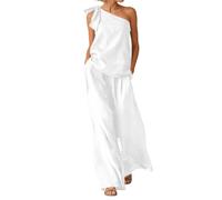 Vhersily Madre della Sposa Sposo Pantaloni Vestiti 2 Pezzi Vestito Da Matrimonio Una Spalla Chiffon Abito Formale Tuta Moda con Scollo a V Estivo Cerimonia Boho Set Coordinato Matrimoni Vacanza