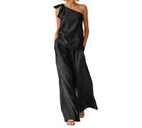 Vhersily Madre della Sposa Sposo Pantaloni Vestiti 2 Pezzi Vestito Da Matrimonio Una Spalla Chiffon Abito Formale Tuta Moda con Scollo a V Estivo Cerimonia Boho Set Coordinato Matrimoni Vacanza