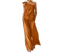 Vhersily Madre della Sposa Sposo Pantaloni Vestiti 2 Pezzi Vestito Da Matrimonio Una Spalla Chiffon Abito Formale Tuta Moda con Scollo a V Estivo Cerimonia Boho Set Coordinato Matrimoni Vacanza