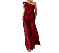 Vhersily Madre della Sposa Sposo Pantaloni Vestiti 2 Pezzi Vestito Da Matrimonio Una Spalla Chiffon Abito Formale Tuta Moda con Scollo a V Estivo Cerimonia Boho Set Coordinato Matrimoni Vacanza