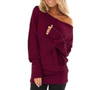 Vhersily Maglietta A Maniche Lunghe da Donna, Modello Autumn Pure Skew dalle Spalle Curvy Cashmere Ultralight Y2K Elegante Hip Hop alla Moda con Tasche Tinta Unita Classico Streetwear per Palestra