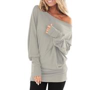 Vhersily Maglietta A Maniche Lunghe da Donna, Modello Autumn Pure Skew dalle Spalle Curvy Cashmere Ultralight Y2K Elegante Hip Hop alla Moda con Tasche Tinta Unita Classico Streetwear per Palestra