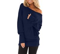 Vhersily Maglietta A Maniche Lunghe da Donna, Modello Autumn Pure Skew dalle Spalle Curvy Cashmere Ultralight Y2K Elegante Hip Hop alla Moda con Tasche Tinta Unita Classico Streetwear per Palestra