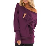 Vhersily Maglietta A Maniche Lunghe da Donna, Modello Autumn Pure Skew dalle Spalle Curvy Cashmere Ultralight Y2K Elegante Hip Hop alla Moda con Tasche Tinta Unita Classico Streetwear per Palestra