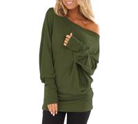 Vhersily Maglietta A Maniche Lunghe da Donna, Modello Autumn Pure Skew dalle Spalle Curvy Cashmere Ultralight Y2K Elegante Hip Hop alla Moda con Tasche Tinta Unita Classico Streetwear per Palestra