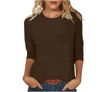 Vhersily Maglietta da Donna A Maniche A 3/4, Casual, in Tinta Unita, con Scollo A O, Maniche A Tre Quarti, Basic Outerwear, Sexy Streetwear, per Autunno e Inverno, Comodi e Versatili per Look