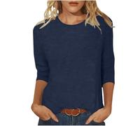 Vhersily Maglietta da Donna A Maniche A 3/4, Casual, in Tinta Unita, con Scollo A O, Maniche A Tre Quarti, Basic Outerwear, Sexy Streetwear, per Autunno e Inverno, Comodi e Versatili per Look