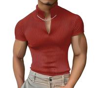 Vhersily Maglietta da Uomo A Coste A Maniche Corte A Righe Cotone Camicie Muscolari Slim Fito Maglietta Stagionale Casual Comoda Asciugatura Rapida Leggero Traspirante alla Moda per Golf Tennis