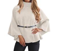 Vhersily Mantello Da Donna, Poncho Invernale Con Maniche A Pipistrello e Cintura Collo Alto Con Bottoni Cappotto Corto Di Lana Alla Moda Giubbotti da Coppia Per Il Tempo Libero, Mezze Stagioni