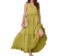 Vhersily Maxi Abito Estivo Da Donna 2026 Senza Maniche Con Volant Prendisole Lungo Fuori Dalla Spalla Allentato Scollo Rotondo Abiti Casual Floreale Spiaggia Vacanza Vestito Primavera Abiti Da Sposa