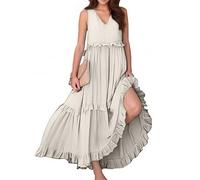 Vhersily Maxi Abito Estivo Da Donna 2026 Senza Maniche Con Volant Prendisole Lungo Fuori Dalla Spalla Allentato Scollo Rotondo Abiti Casual Floreale Spiaggia Vacanza Vestito Primavera Abiti Da Sposa