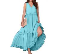 Vhersily Maxi Abito Estivo Da Donna 2026 Senza Maniche Con Volant Prendisole Lungo Fuori Dalla Spalla Allentato Scollo Rotondo Abiti Casual Floreale Spiaggia Vacanza Vestito Primavera Abiti Da Sposa