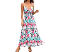 Vhersily Maxi Abito Estivo Da Donna Sexy Con Scollo A V Senza Maniche Boho Prendisole Vestito Donna Primavera Traspirante Leggero e Arioso per Spiaggia Vacanze Matrimonio Serate in Club Sera Cocktail