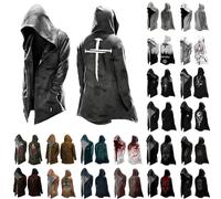 Vhersily Mito Nordico Uomo Cardigan Medio Lungo con Cappuccio, Classico Stampato 3D Cappotto con Tasche, Biker Giacca Primavera Felpa Medievale Giacca Vichingo Invernali Antivento Antipioggia Giacce