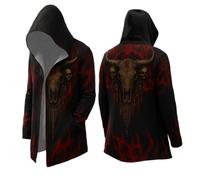 Vhersily Mito Nordico Uomo Cardigan Medio Lungo con Cappuccio, Classico Stampato 3D Cappotto con Tasche, Biker Giacca Primavera Felpa Medievale Giacca Vichingo Invernali Antivento Antipioggia Giacce