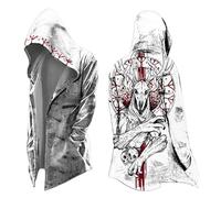 Vhersily Mito Nordico Uomo Cardigan Medio Lungo con Cappuccio, Classico Stampato 3D Cappotto con Tasche, Biker Giacca Primavera Felpa Medievale Giacca Vichingo Invernali Antivento Antipioggia Giacce