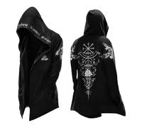 Vhersily Mito Nordico Uomo Cardigan Medio Lungo con Cappuccio, Classico Stampato 3D Cappotto con Tasche, Biker Giacca Primavera Felpa Medievale Giacca Vichingo Invernali Antivento Antipioggia Giacce