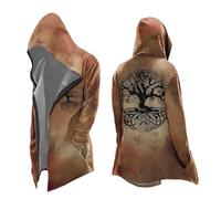 Vhersily Mito Nordico Uomo Cardigan Medio Lungo con Cappuccio, Classico Stampato 3D Cappotto con Tasche, Biker Giacca Primavera Felpa Medievale Giacca Vichingo Invernali Antivento Antipioggia Giacce