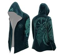 Vhersily Mito Nordico Uomo Cardigan Medio Lungo con Cappuccio, Classico Stampato 3D Cappotto con Tasche, Biker Giacca Primavera Felpa Medievale Giacca Vichingo Invernali Antivento Antipioggia Giacce