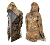 Vhersily Mito Nordico Uomo Cardigan Medio Lungo con Cappuccio, Classico Stampato 3D Cappotto con Tasche, Biker Giacca Primavera Felpa Medievale Giacca Vichingo Invernali Antivento Antipioggia Giacce