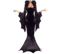 Vhersily Morticia Addams, Costume da Strega per Halloween, Abito da Strega con Scollo a V, Abito Sexy da Strega, Costume da Strega Morticia, Abbigliamento Medievale, Addams, Vestito da Pavimento,