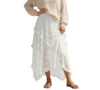 Vhersily onna Lunga Da Donna In Pizzo Floreale Asimmetrica A Strati Velata Sexy Trasparente Fluida BohéMien Gonne Da Spiaggia Vestito da Mare Media Lunghezza Primavera Estivi Beachwear Copricostume