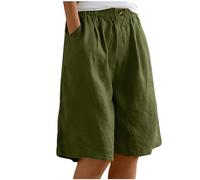 Vhersily Pantaloncini Estivi da Donna Elasticizzati a Vita Alta con Ginocchia al Ginocchio, Leggeri, Casual, Larghi, in Cotone e Lino, con Tasche, Fitness, Yoga, Allenamento, Costumi di Coppia