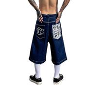 Vhersily Pantaloncini Jeans Uomo Casual Jeans Corti Larghi 3/4 Lunghezza Pantaloncini Cargo Uomo Abbigliamento Streetwear Hip Hop Ricamo Artistico Retrò Baggy Pantaloni da Skate