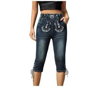 Vhersily Pantaloni Capri da Donna A 3/4, in Jeans Elasticizzati, per Costume Tradizionale Bavarese, al Ginocchio, A Tre Quarti, alla Moda, con Tasche, per Scooter, Touring, per Oktoberfest, Carnevale