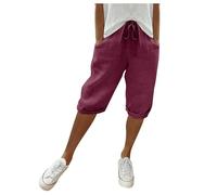 Vhersily Pantaloni Corti in Cotone e Lino da Donna Capri Pantaloncini Ginocchio Bermuda Jogging Pantaloncini Spiaggia Estivi Leggeri Casual con Coulisse Elasticizzati Pantaloni da Spiaggia con Tasche