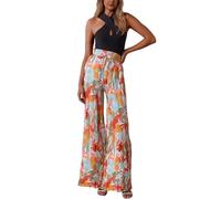 Vhersily Pantaloni Da Donna A Gamba Larga Comodi Pantaloni Palazzo Elastico In Vita Fluente Boho Stampato Alla Moda Casual Per Ufficio Tempo Libero Viaggio, per Matrimonio, Business, Per Lavoro, Corsa