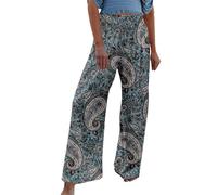 Vhersily Pantaloni di Lino Donna, Larghi Elegante Vita Alta Taglie Forti Leggero Estivi Gamba Larga Signora Fantasia Stampa Tropicali Cerimonia Vacanza, con Abbottonatura Laterale for L'apertura