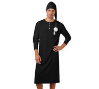 Vhersily Pijama per Uomo con Cappuccio da Notte A Maniche Lunghe Pijami Striato Abito da Notte Lungo Classici Maglie Pullover Sportiva Confortevole Passaggio Ovunque Per Fitness Allenamento