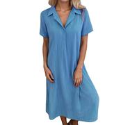 Vhersily Prendisole Donna Estivo Cotone, Tinta Unita Scollo A V Mezza Manica e Vestito Linea Ginocchio Vestiti Mini da Casa Elegante Curvy, Vestiti Primaverile, da Cocktail, Passeggiata, Raffinato