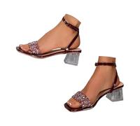 Vhersily Sandali Da Donna Con Tacco Grosso, Con Strass Scintillanti, Punta Aperta, Cinturino Alla Caviglia, Alla Moda da Sera Cerimonia Festa Cocktail Sexydonna Hot Curvy Eleganti e Formale