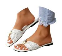 Vhersily Sandali Piatti Donna Raffia Intrecciata con Nodo con Punta Quadrata Sandali Estivi Antiscivolo Morbide Scarpe da Sera Infradito da Spiaggia Ammortizzanti Pantofole Sexydonna Hot per Vacanze