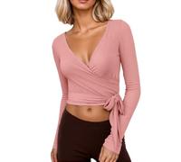 Vhersily Top da Danza Classica Donna Cardigan a Manica Lunga Scaldacuore T-Shirt Scollo a V Maglia a Incrocio Balletto Maglione Slim Fitness Ballerina Danza Moderna Clubwear Streetwear, Traspirante