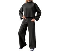 Vhersily Tuta da Donna Vello Foderato Pullover Felpa e Pantaloni Jogging Tute Manica Lunga Girocollo Tinta Unita Due Pezzi Completi Sportivi Caldo Ginnastica per La Casa Fitness, Per Autunno e Inverno