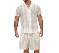 Vhersily Tuta estiva da uomo, 2 pezzi, per il tempo libero, pantaloncini e camicia Con Risvolto a rete, pantaloni corti, Ginnastica Trasparente, Abbigliamento Yoga Urlab Spiaggia, Hawaii - Set