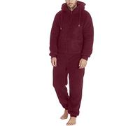 Vhersily Tutina Onesie con Cappuccio, Tuta da Uomo, Morbido Pigiama in Pile, Peluche Termico, Intera Jumpsuit Teddy Fleece Inverno Flanell Sleepwear Biancheria Notte con Chiusura Lampo Calda